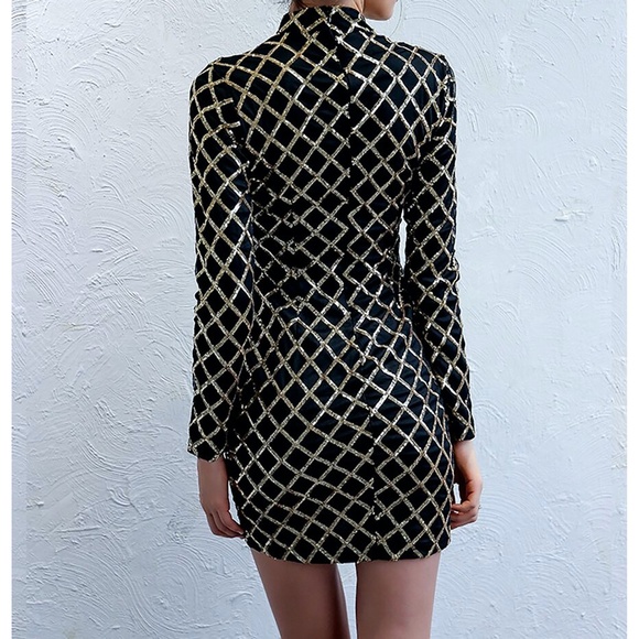 Black Gold Geo Print Sequin Bodycon Party Dress - Picture 6 of 10